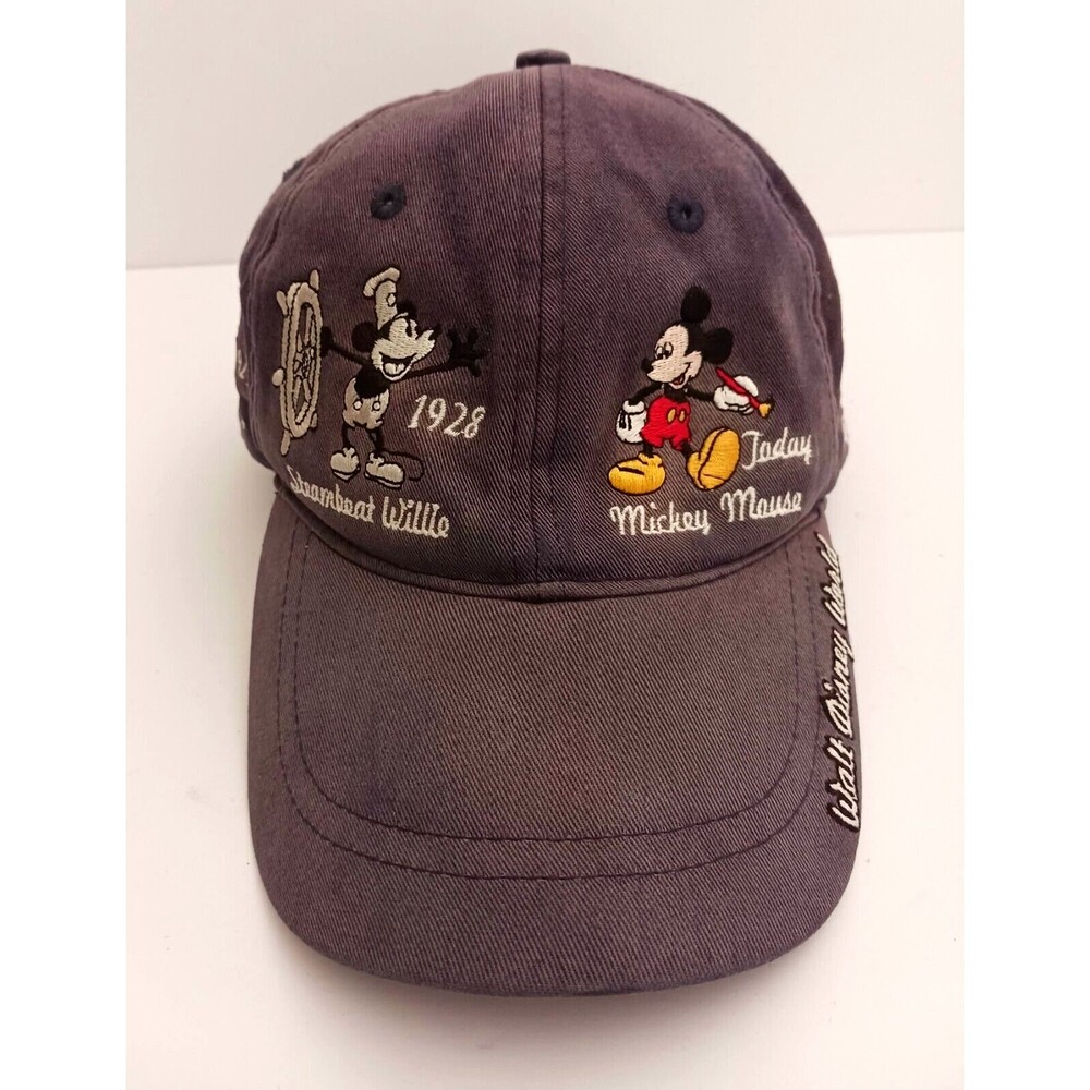 VTG Disney World 90s White Tag Mickey Through the Years Navy Strapback Hat